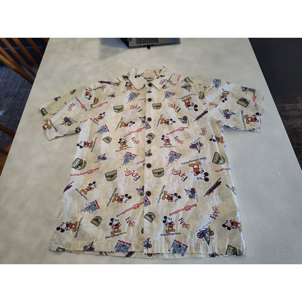 Walt Disney World Parks Logo Hawaiian Men's Short Sleeve Button Shirt Small